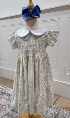 NEW THREE SISTERS girls spring bouquet smocked dress in beige